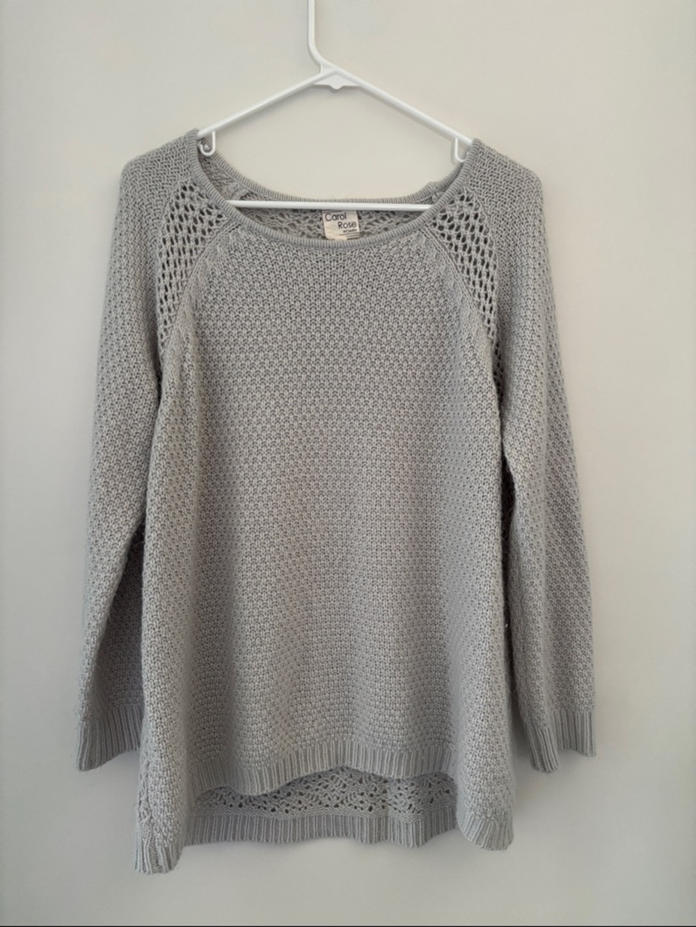 Carol Rose Light Gray Open-Weave Crewneck Sweater